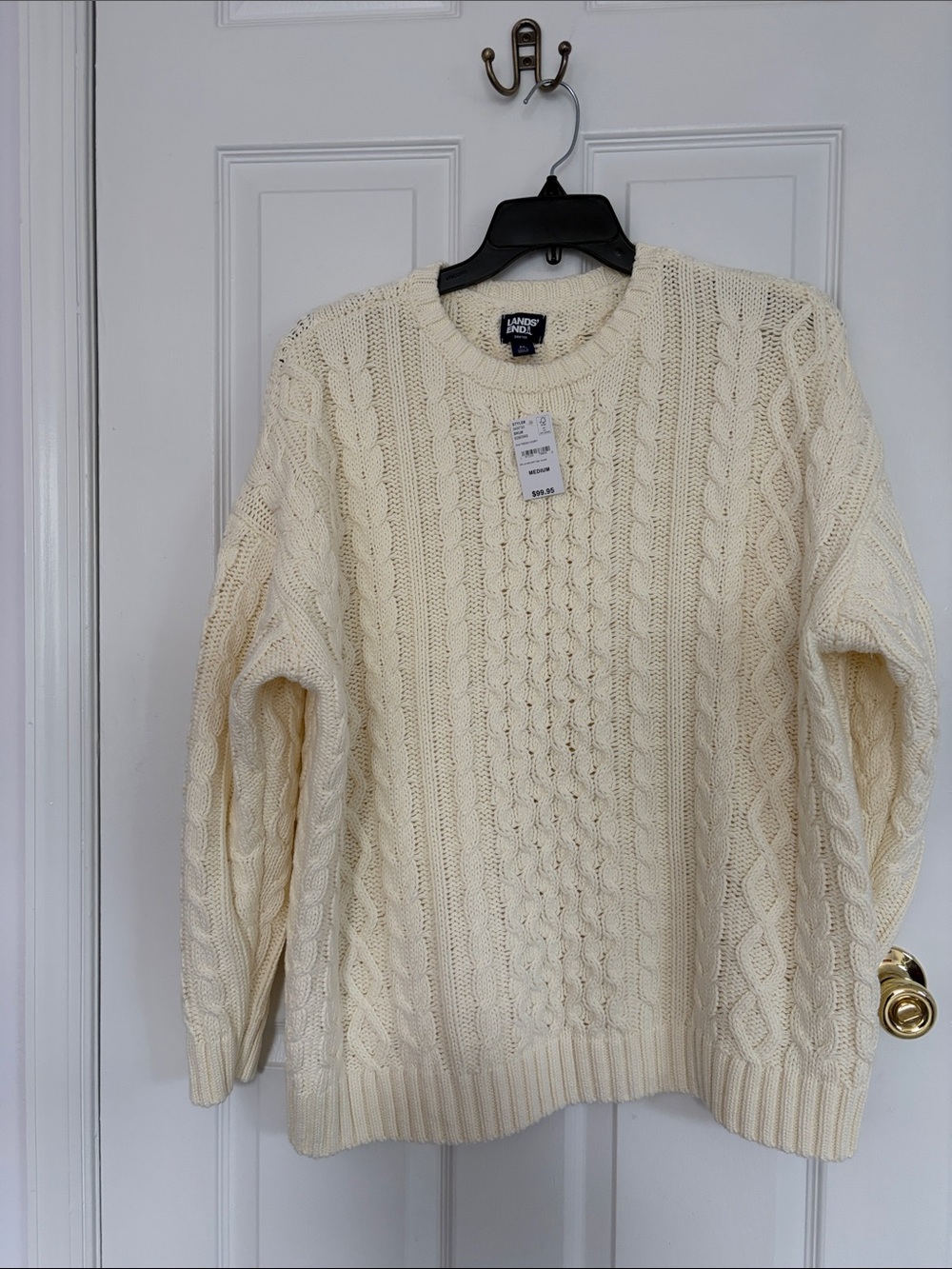 Lands' End Women’s Cable Crewneck Sweater - Cream